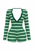 Green Stripe Plunge Romper