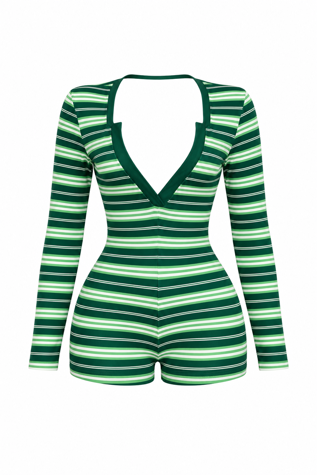 Green Stripe Plunge Romper