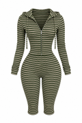 Olive Striped Zip-Up Set