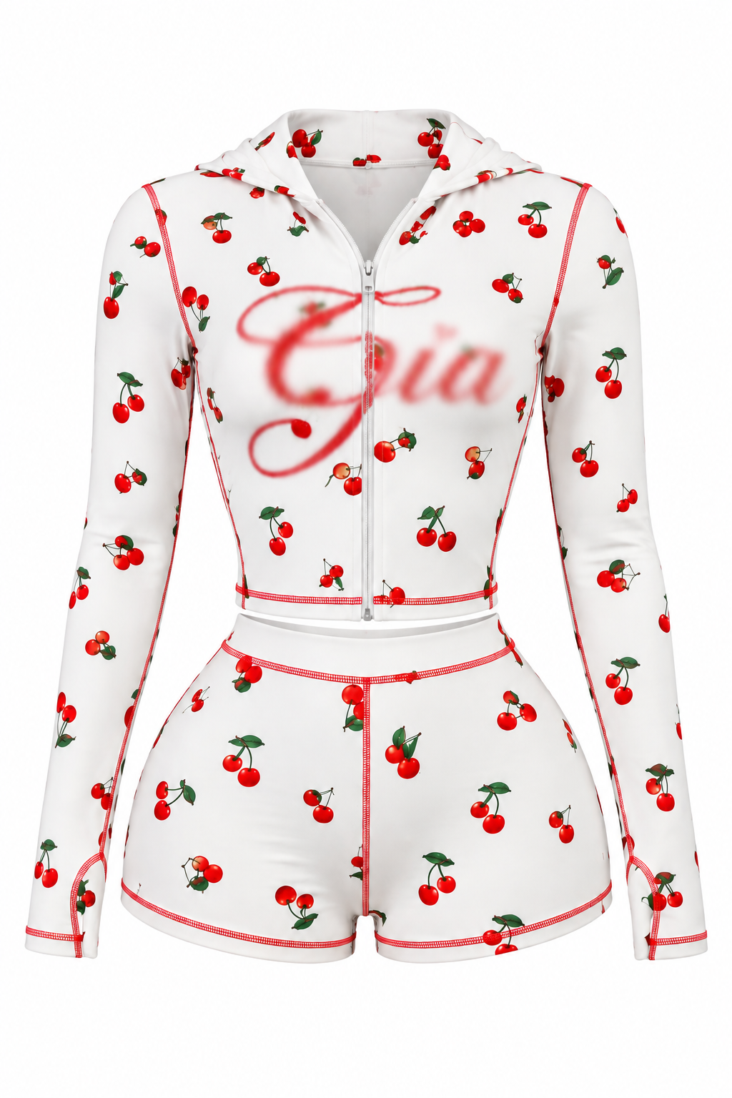 Cherry Print Hooded Set