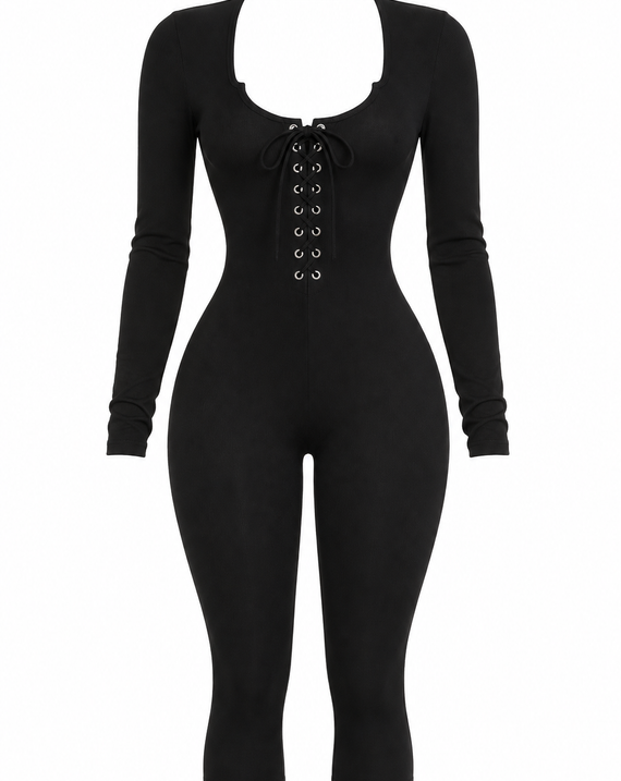 Black Lace-Up Jumpsuit