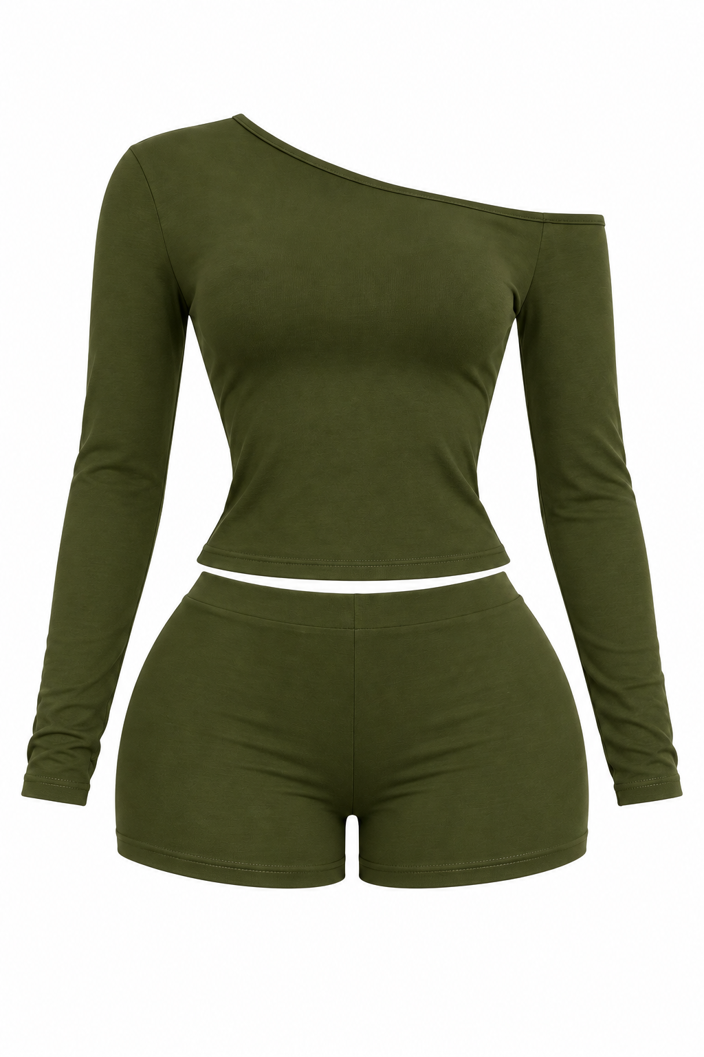 Olive Off-Shoulder Shorts Set