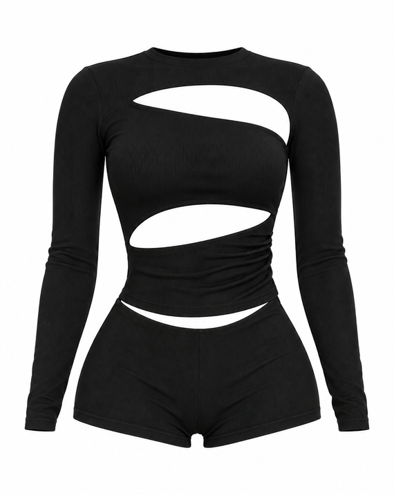 Cutout Long Sleeve Romper
