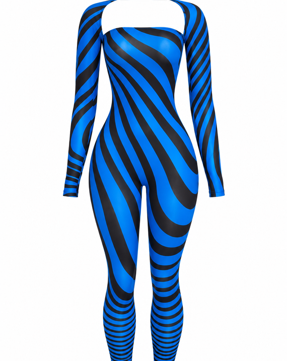 Blue Swirl Print Jumpsuit Set